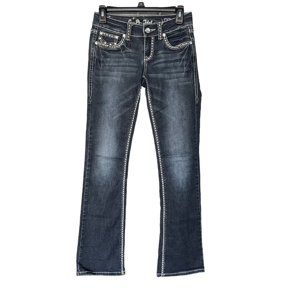 L.A. Idol USA Women’s 3 28W X 34L Dark Wash Studded Sparkle Detail Bootcut Jeans - Picture 11 of 13